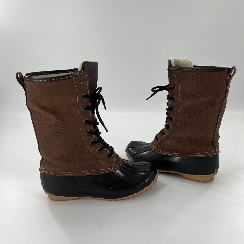 Sporto Daphne Leather Snow Duck Boot Womens 6 Black Mid Calf Black Winter‎ Laces - Picture 9 of 12
